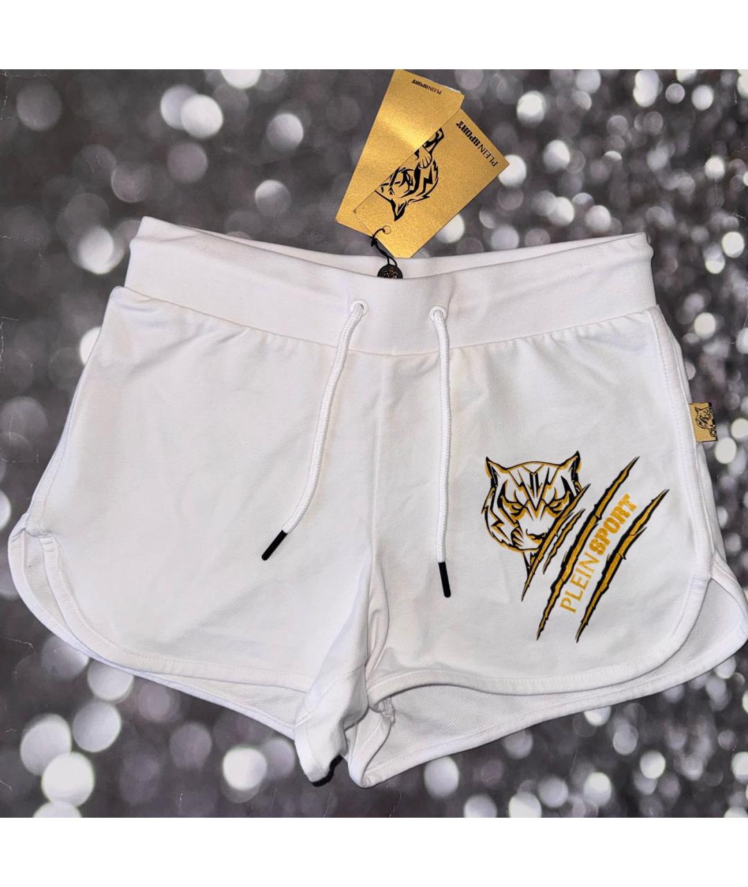 PLEIN SPORT Белые хлопковые шорты, фото 8