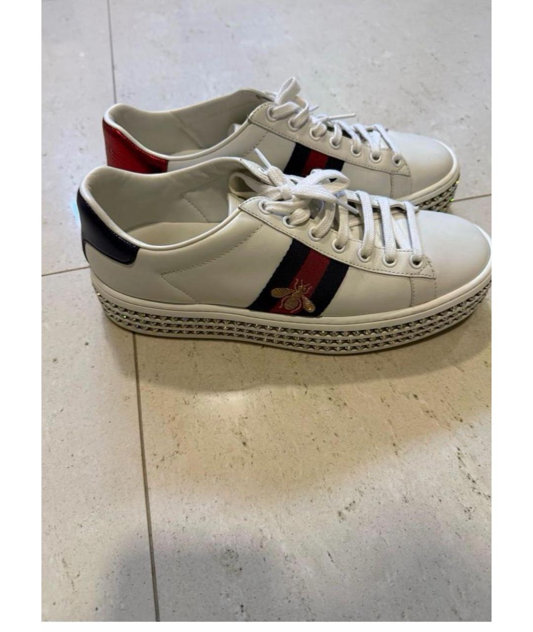 GUCCI Белые кожаные кроссовки, фото 6