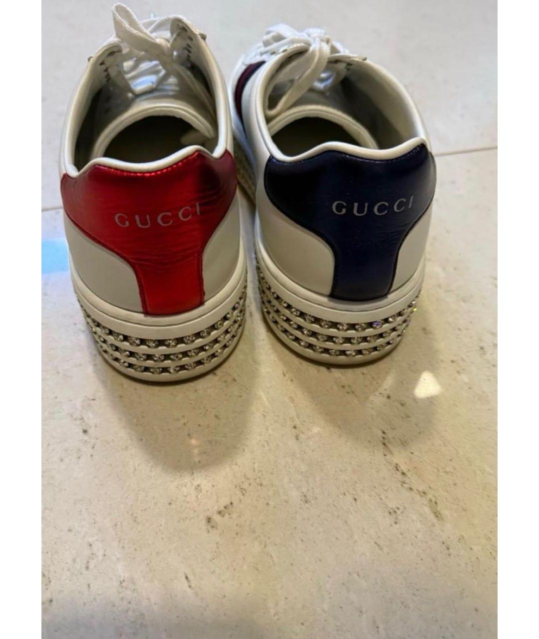 GUCCI Белые кожаные кроссовки, фото 4