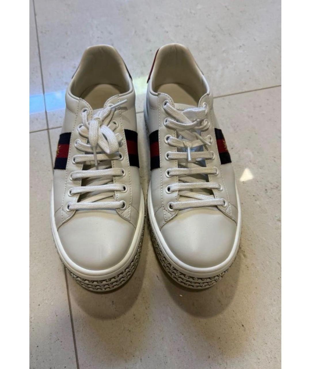 GUCCI Белые кожаные кроссовки, фото 2