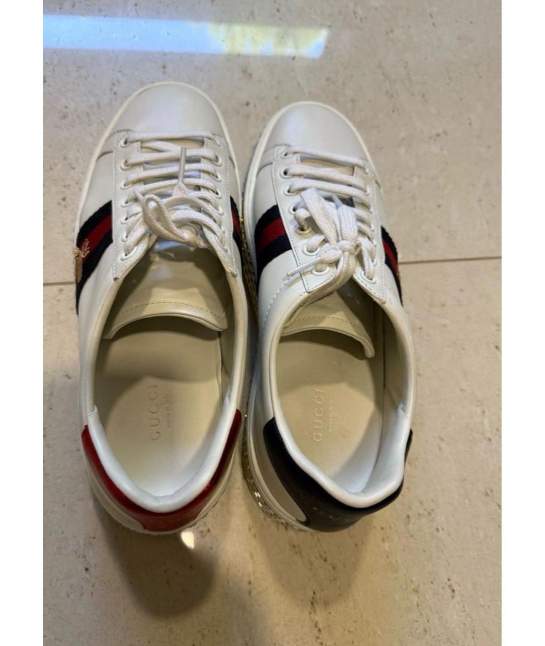 GUCCI Белые кожаные кроссовки, фото 3