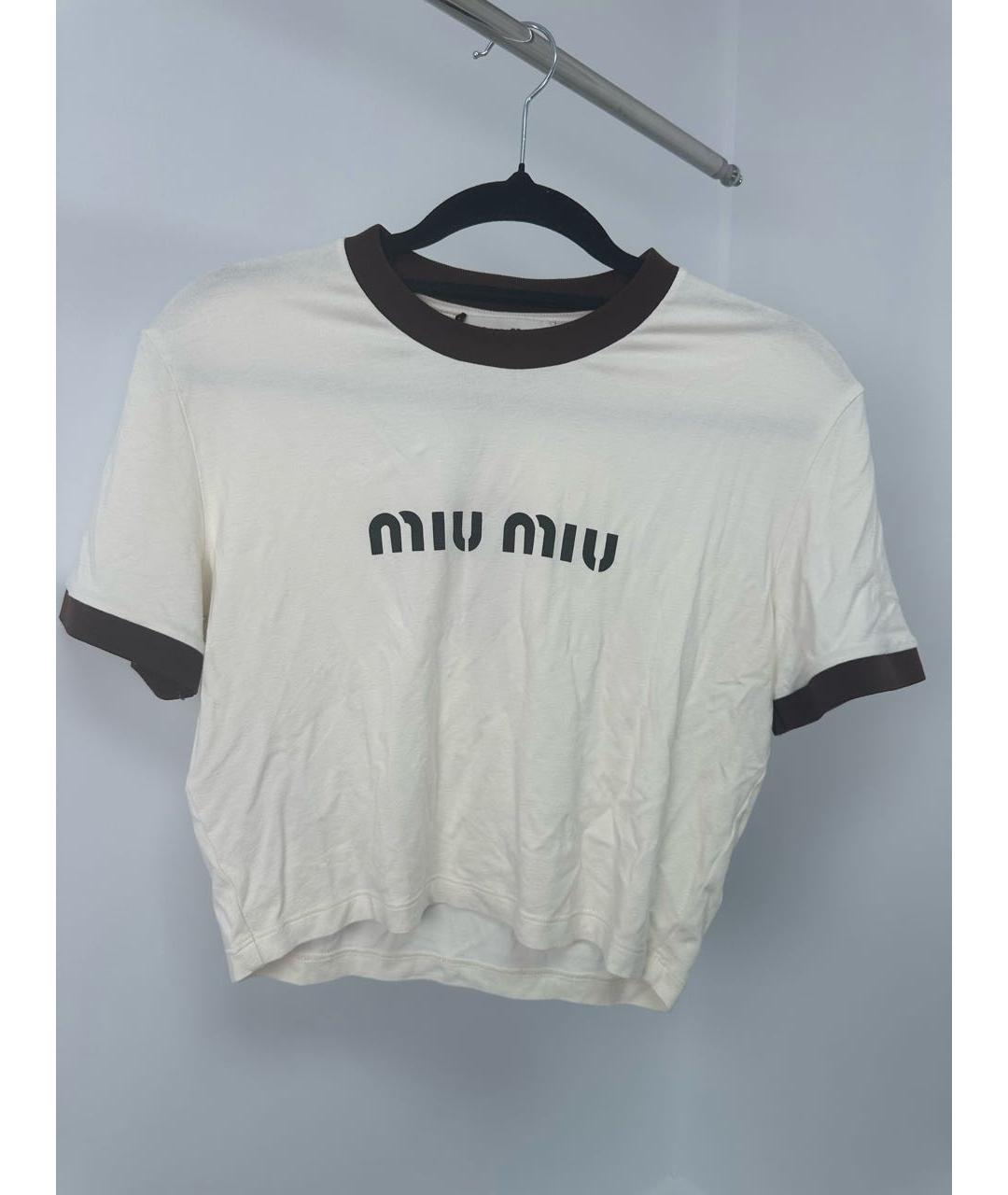 MIU MIU Бежевая вискозная футболка, фото 2