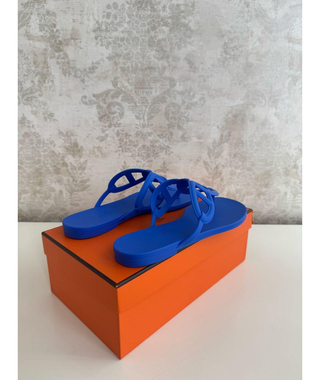 HERMES Синие резиновые босоножки, фото 6