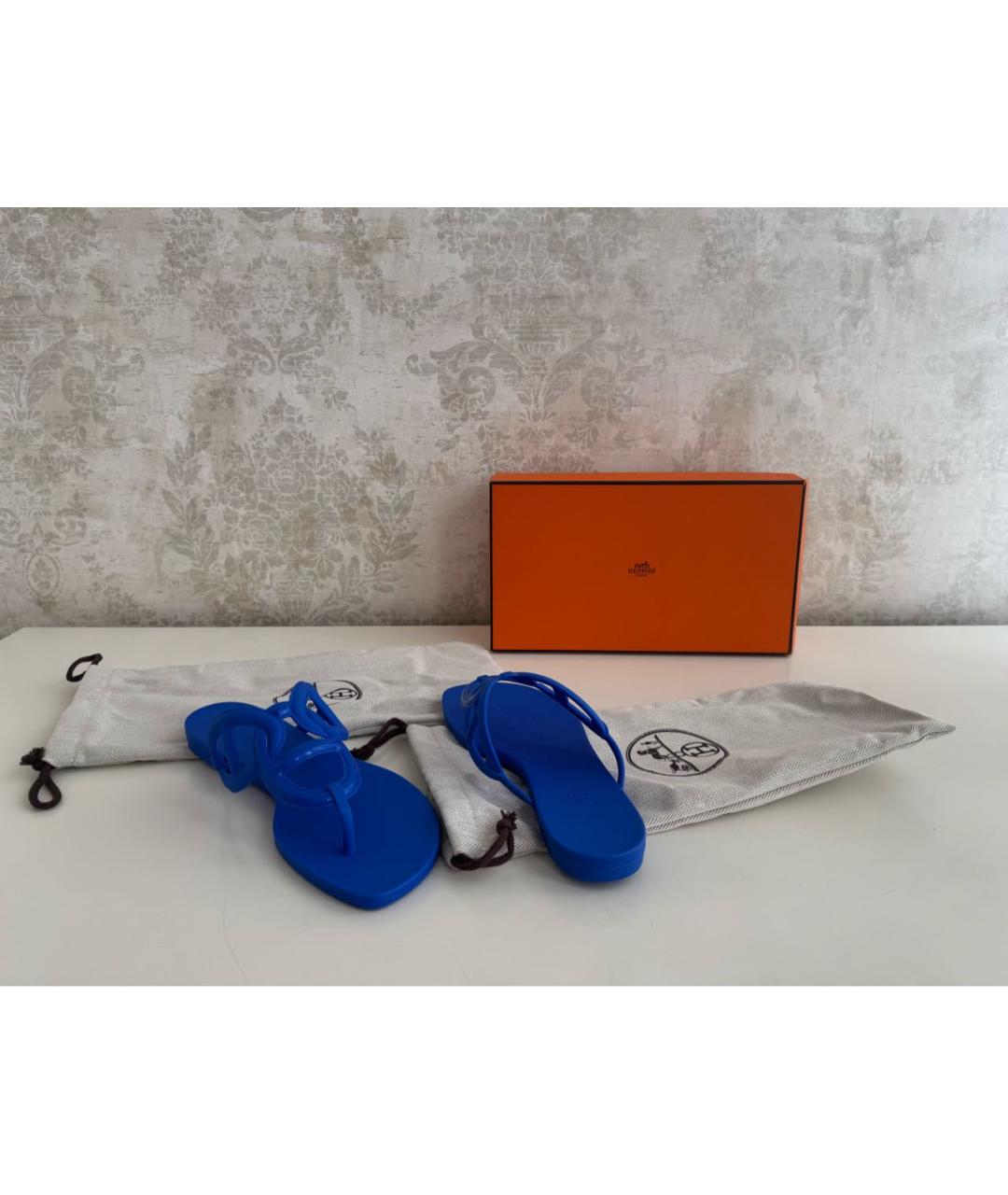 HERMES Синие резиновые босоножки, фото 5