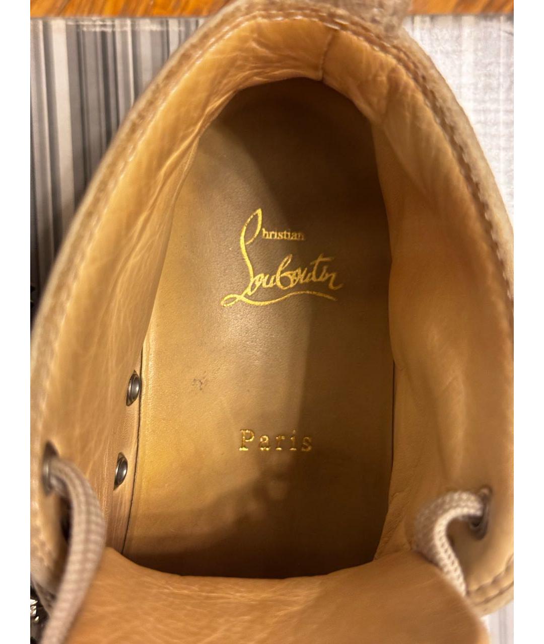 CHRISTIAN LOUBOUTIN Бежевые замшевые кеды, фото 8
