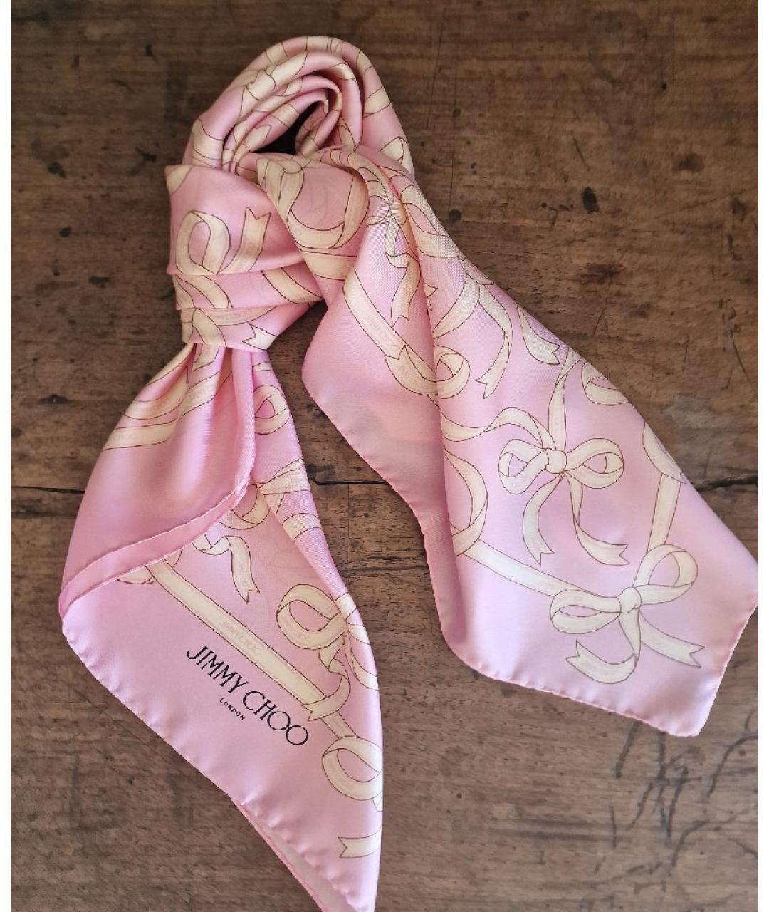 JIMMY CHOO Розовый шелковый платок, фото 6