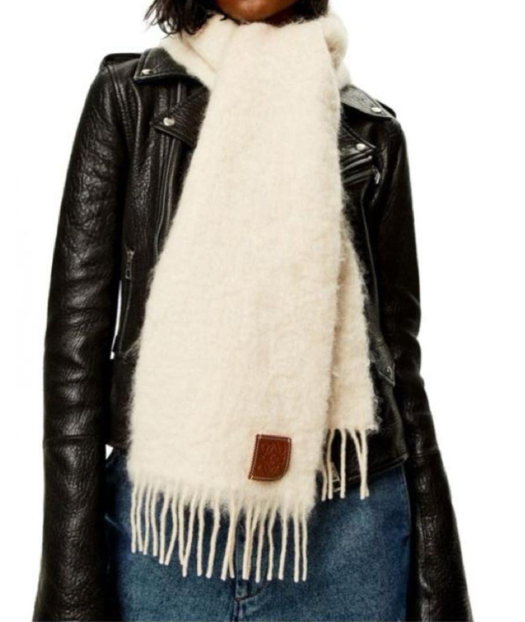 LOEWE Бежевый шерстяной шарф, фото 5