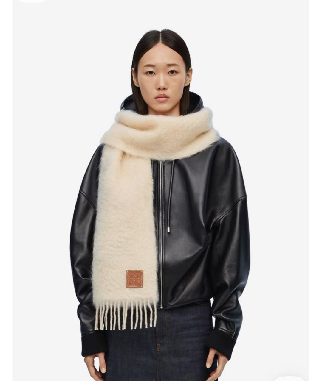 LOEWE Бежевый шерстяной шарф, фото 4