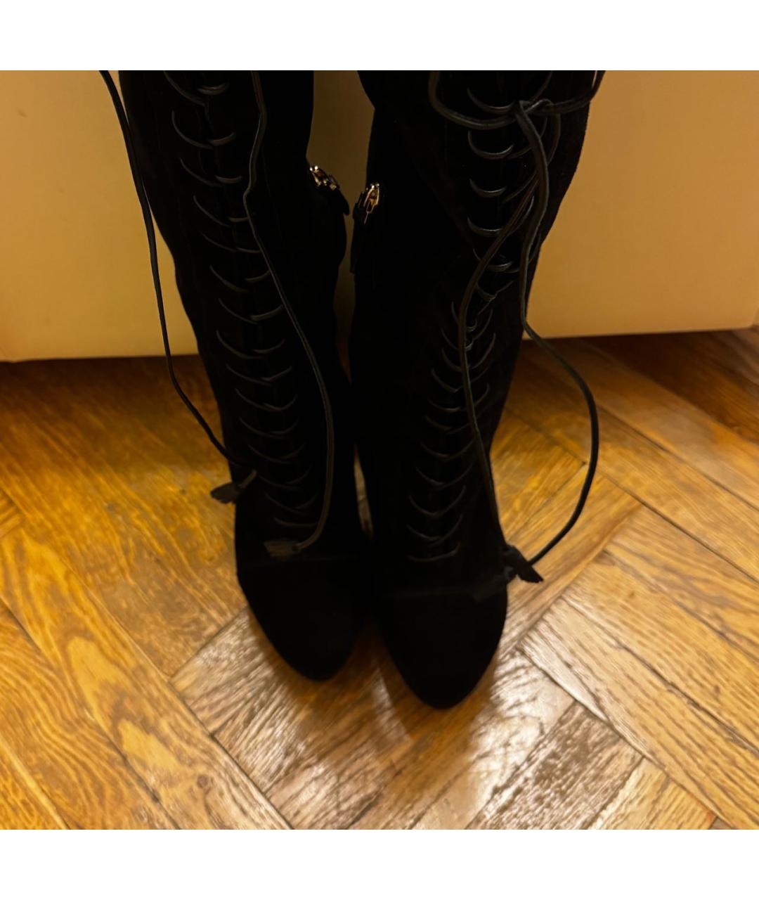 SAINT LAURENT Черные бархатные ботфорты, фото 2