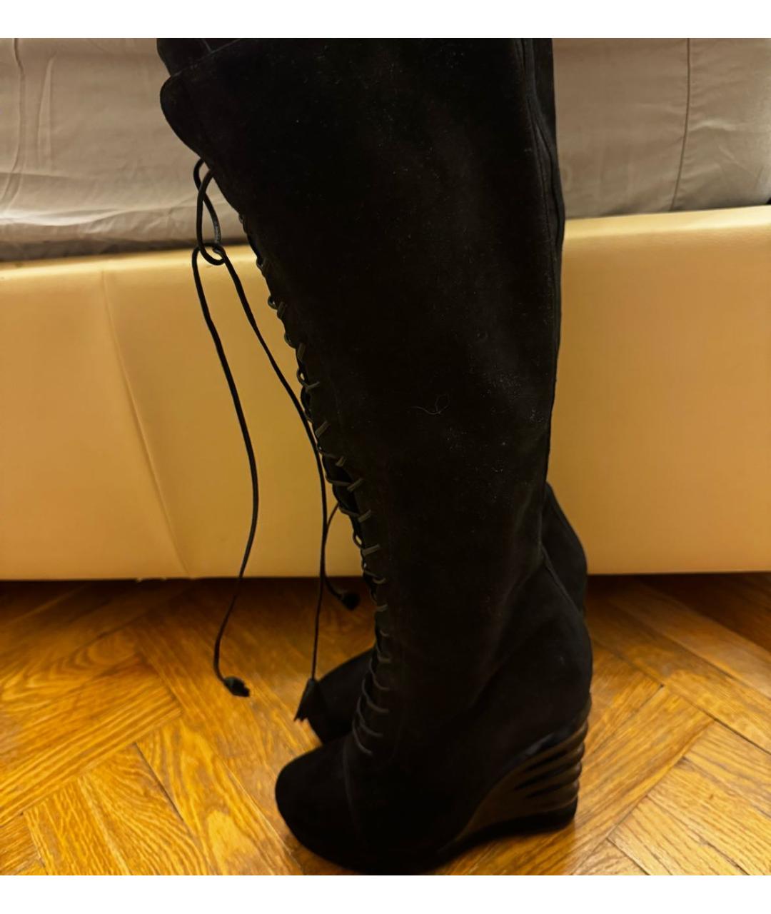 SAINT LAURENT Черные бархатные ботфорты, фото 7
