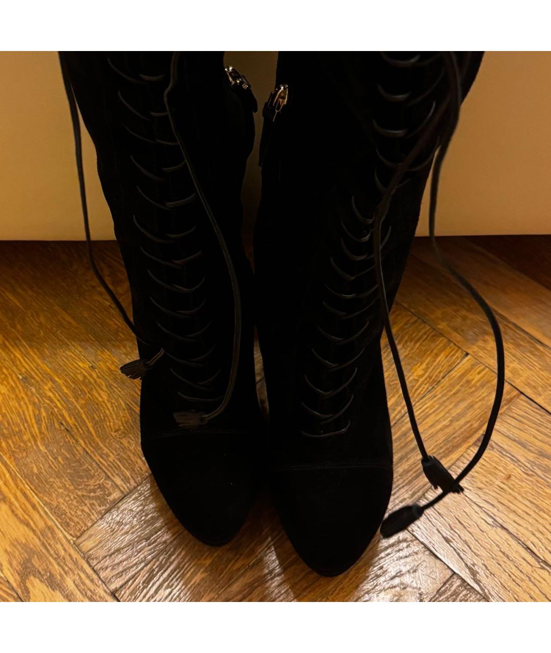 SAINT LAURENT Черные бархатные ботфорты, фото 3