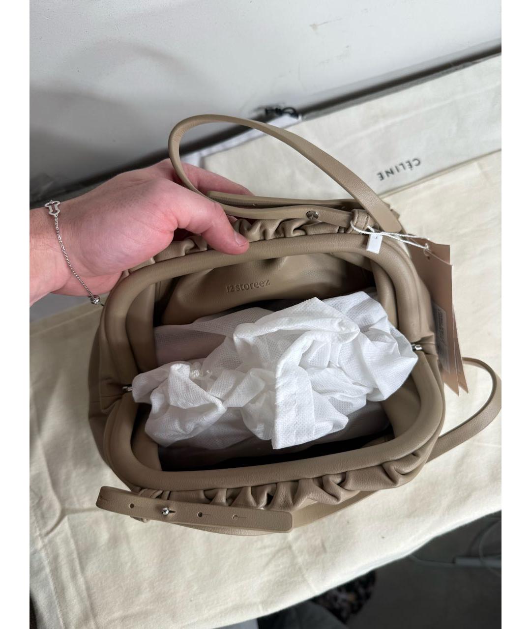 12 STOREEZ Бежевая кожаная сумка через плечо, фото 5