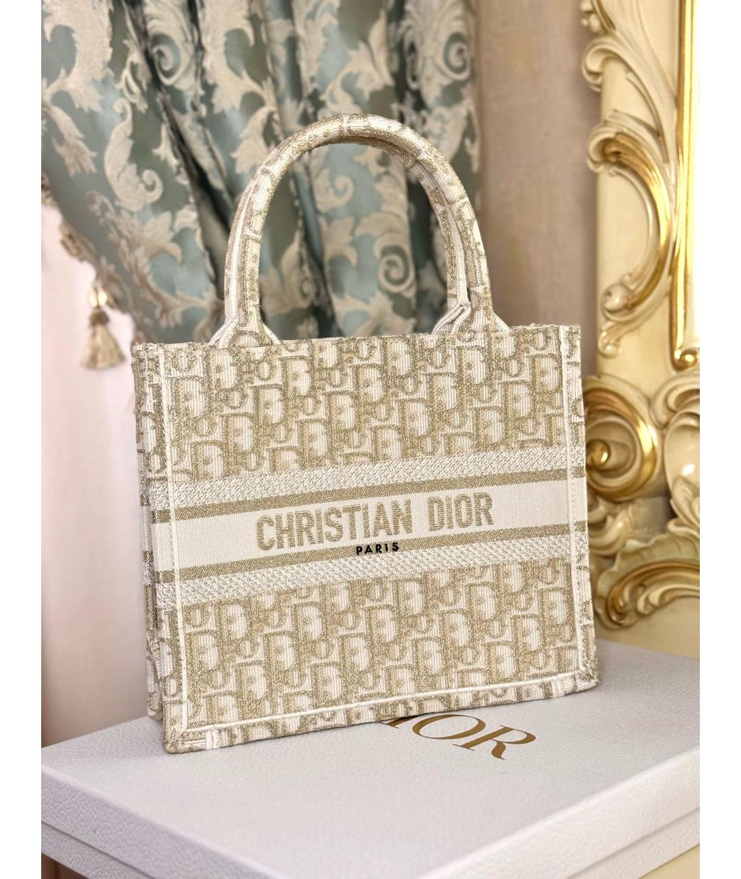 CHRISTIAN DIOR Золотая тканевая сумка с короткими ручками, фото 2