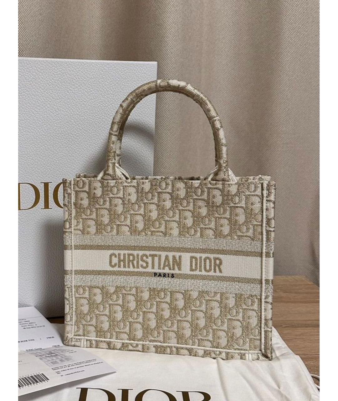 CHRISTIAN DIOR Золотая тканевая сумка с короткими ручками, фото 2
