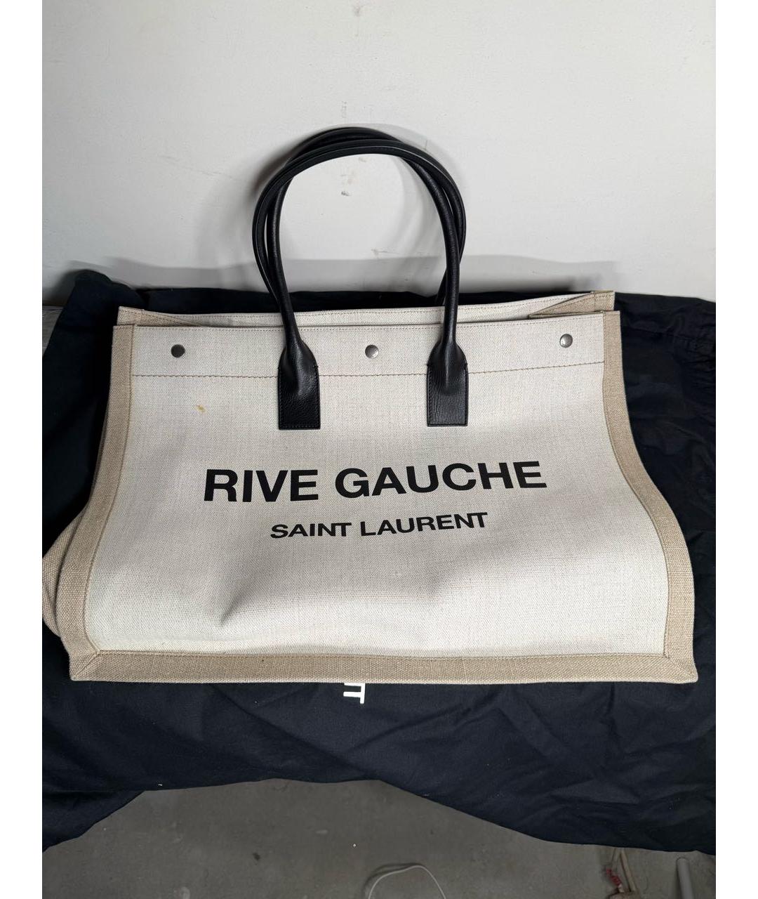 SAINT LAURENT Бежевая тканевая пляжная сумка, фото 7