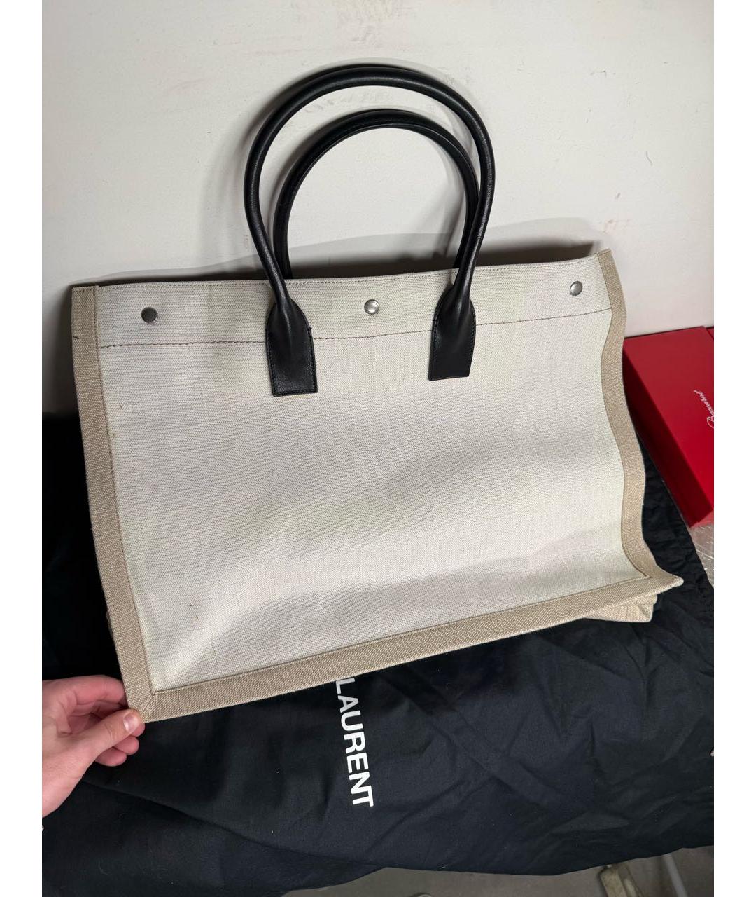 SAINT LAURENT Бежевая тканевая пляжная сумка, фото 2