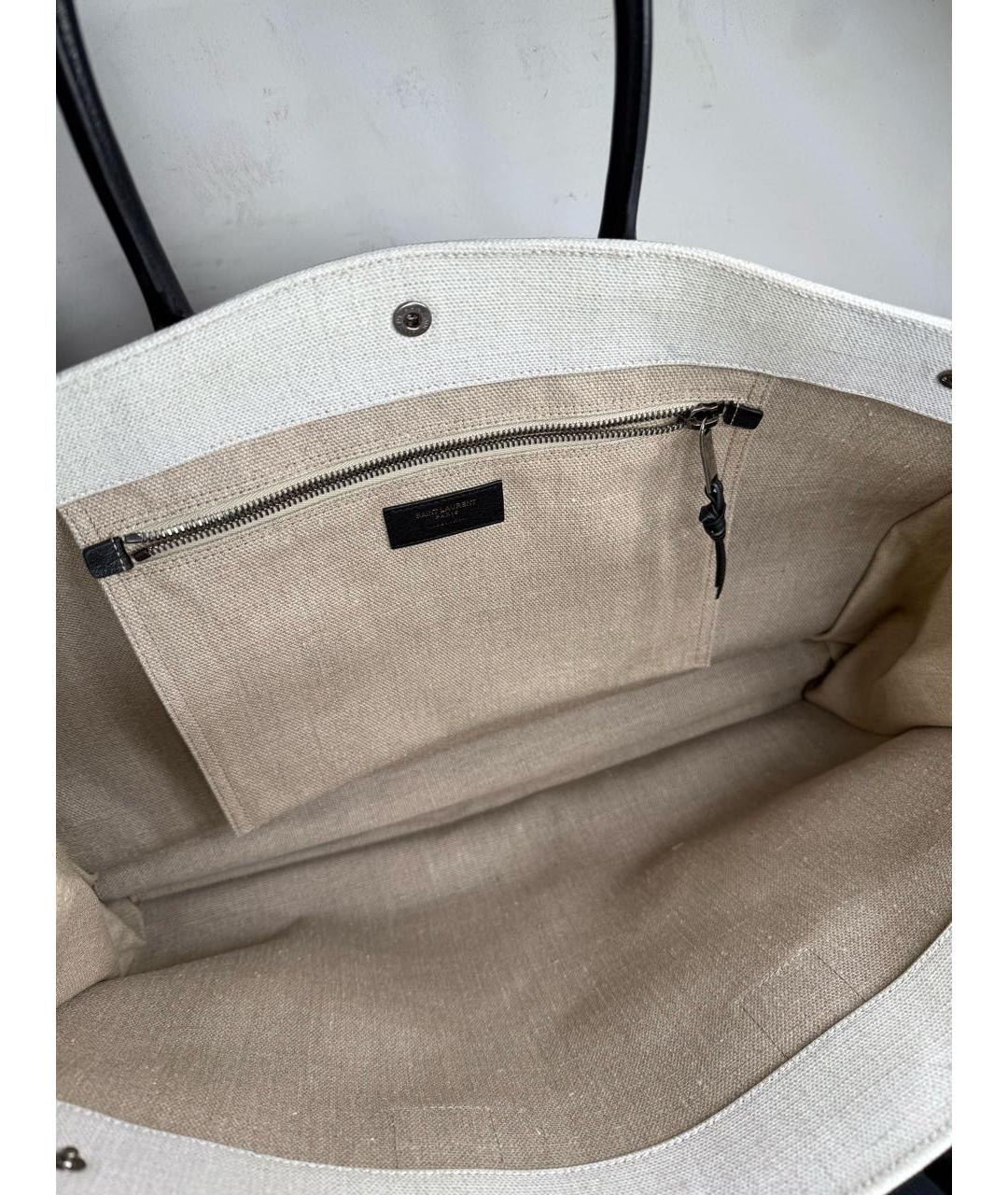 SAINT LAURENT Бежевая тканевая пляжная сумка, фото 4