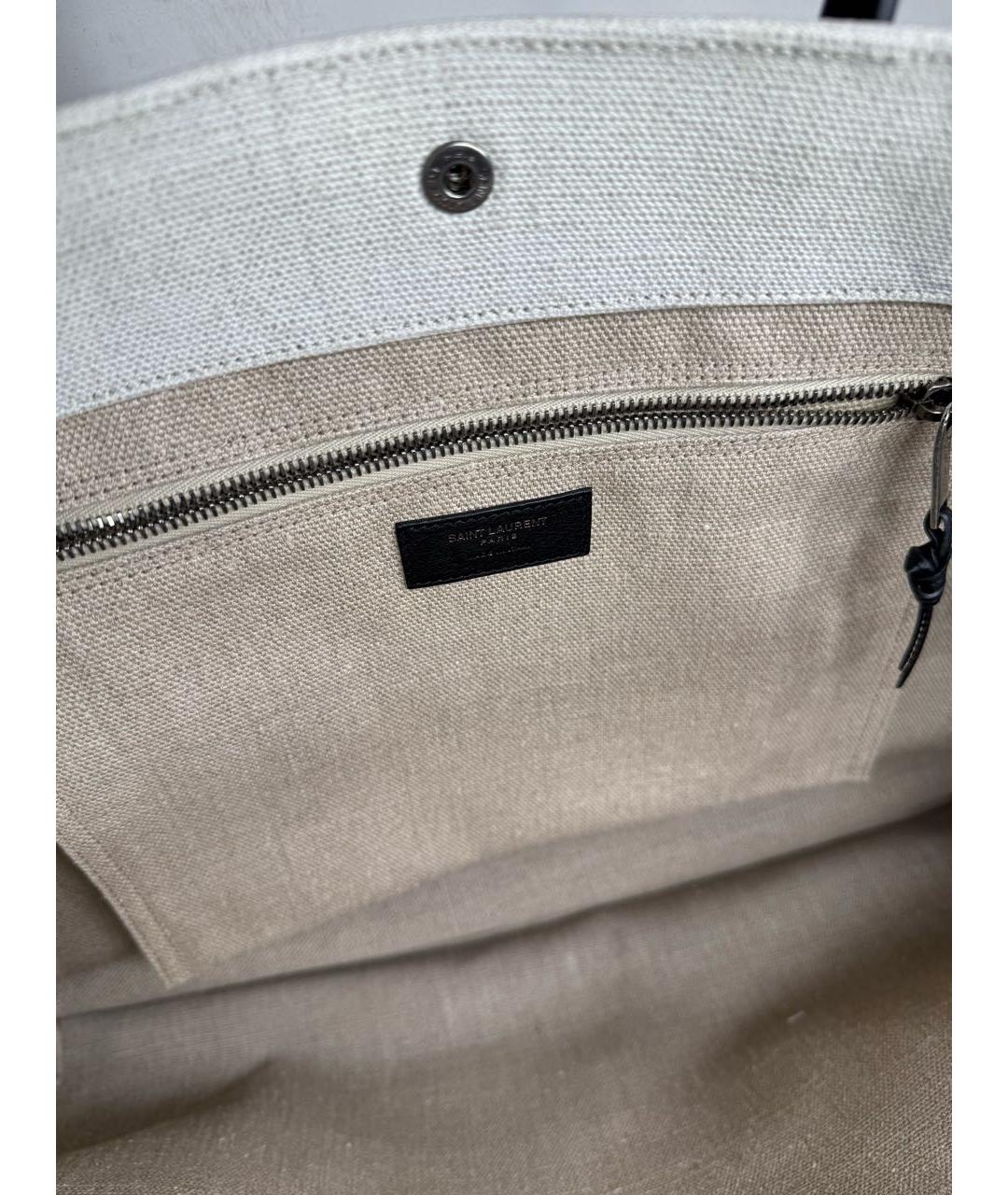 SAINT LAURENT Бежевая тканевая пляжная сумка, фото 5