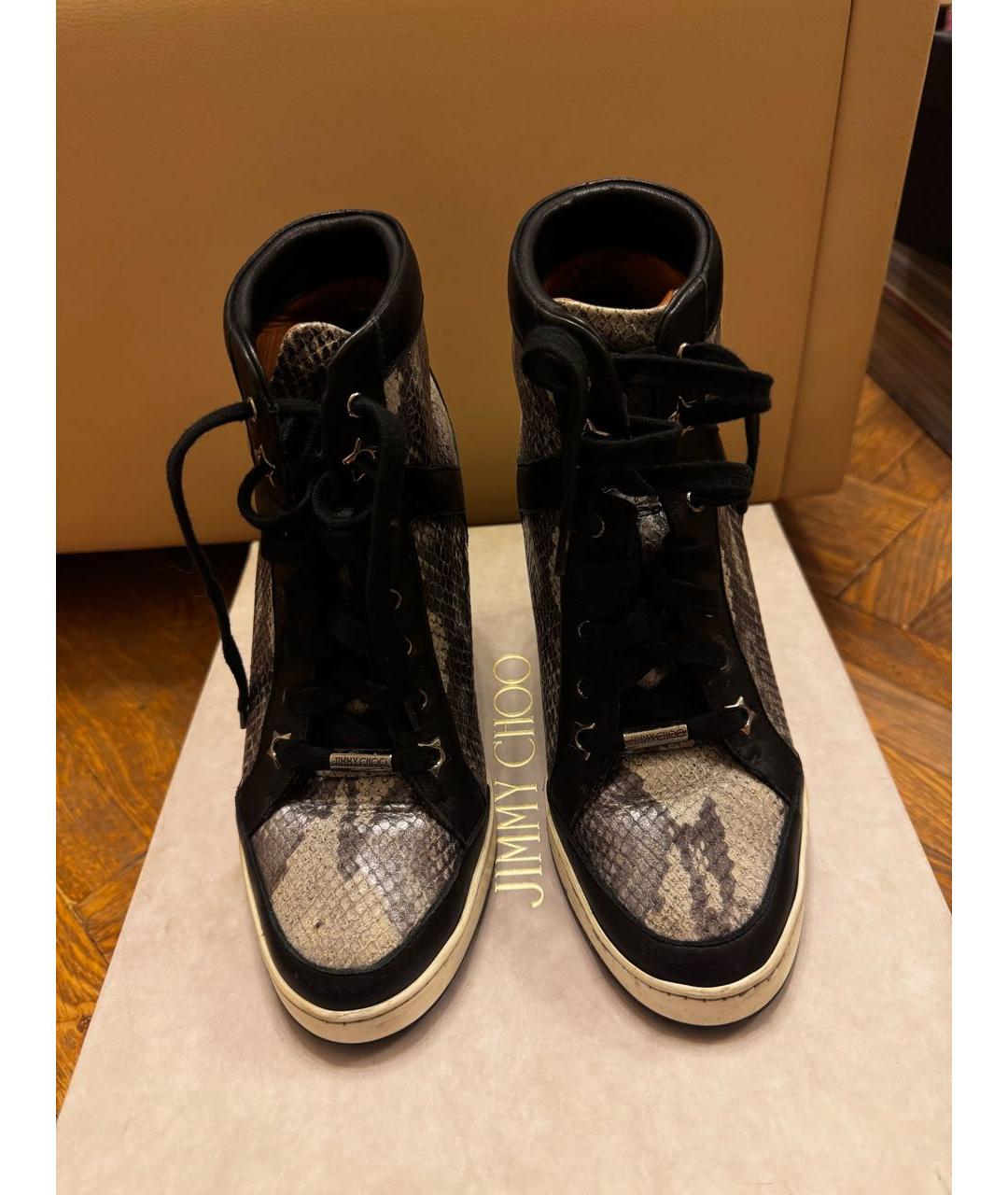 JIMMY CHOO Антрацитовые кожаные кеды, фото 2