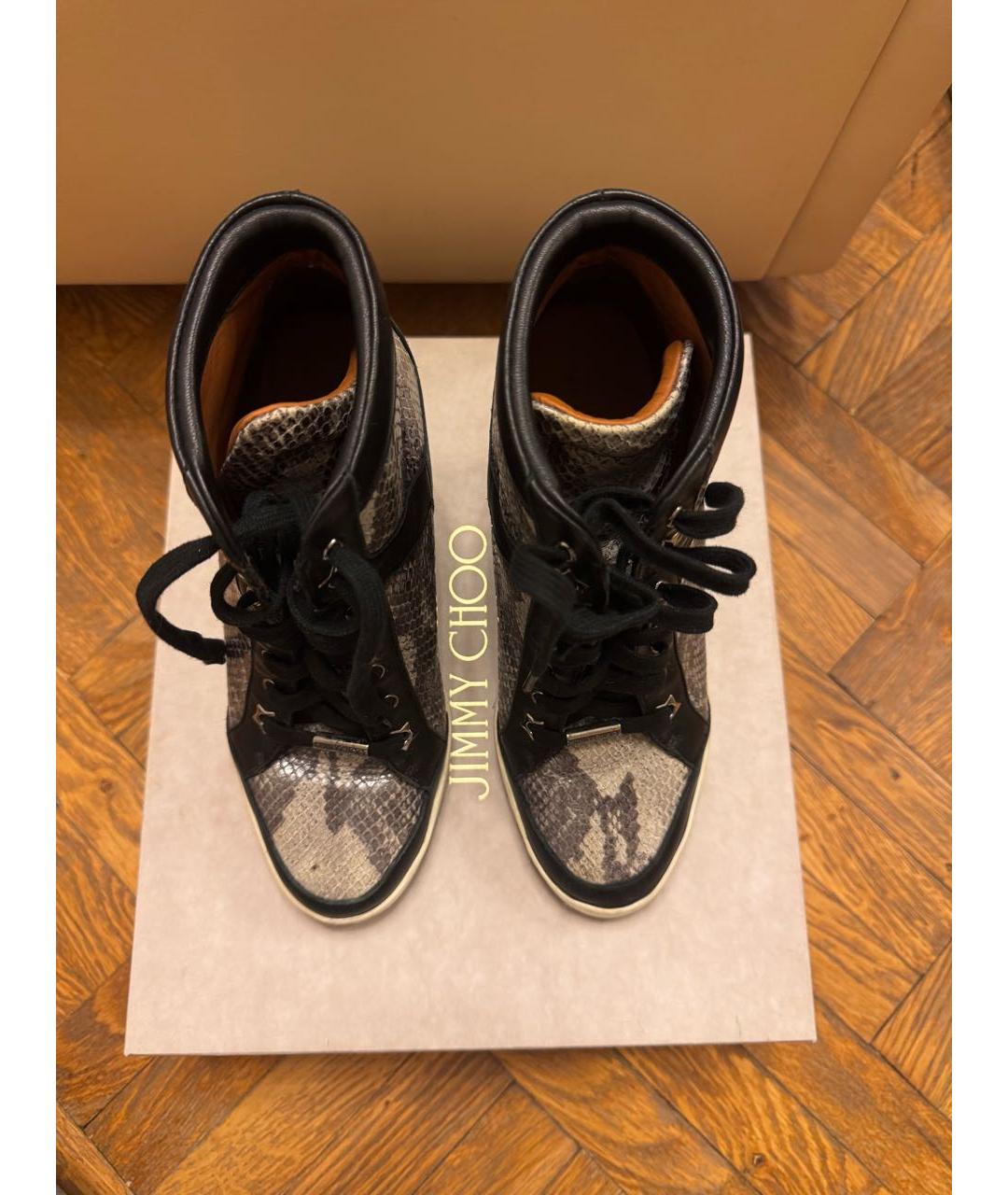 JIMMY CHOO Антрацитовые кожаные кеды, фото 3