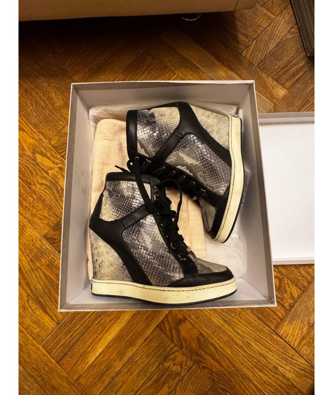 JIMMY CHOO Антрацитовые кожаные кеды, фото 6