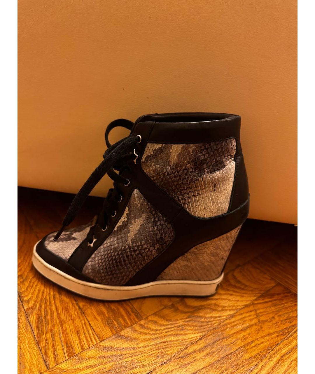 JIMMY CHOO Антрацитовые кожаные кеды, фото 9