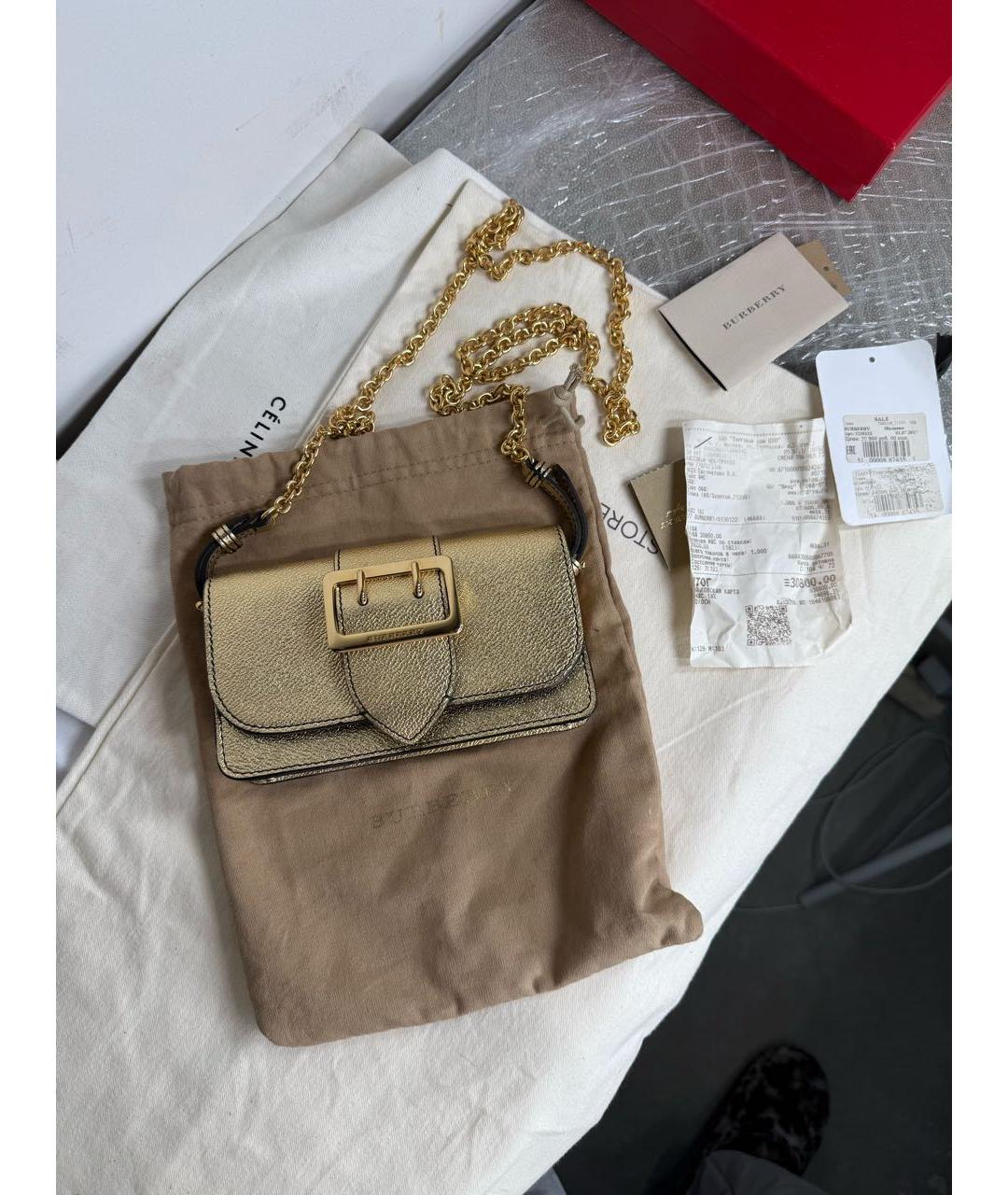 BURBERRY Золотая кожаная сумка через плечо, фото 6