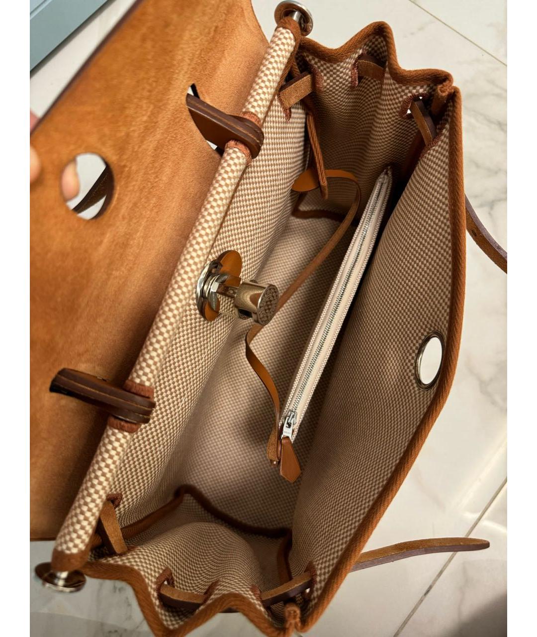 HERMES Бежевая кожаная сумка через плечо, фото 4