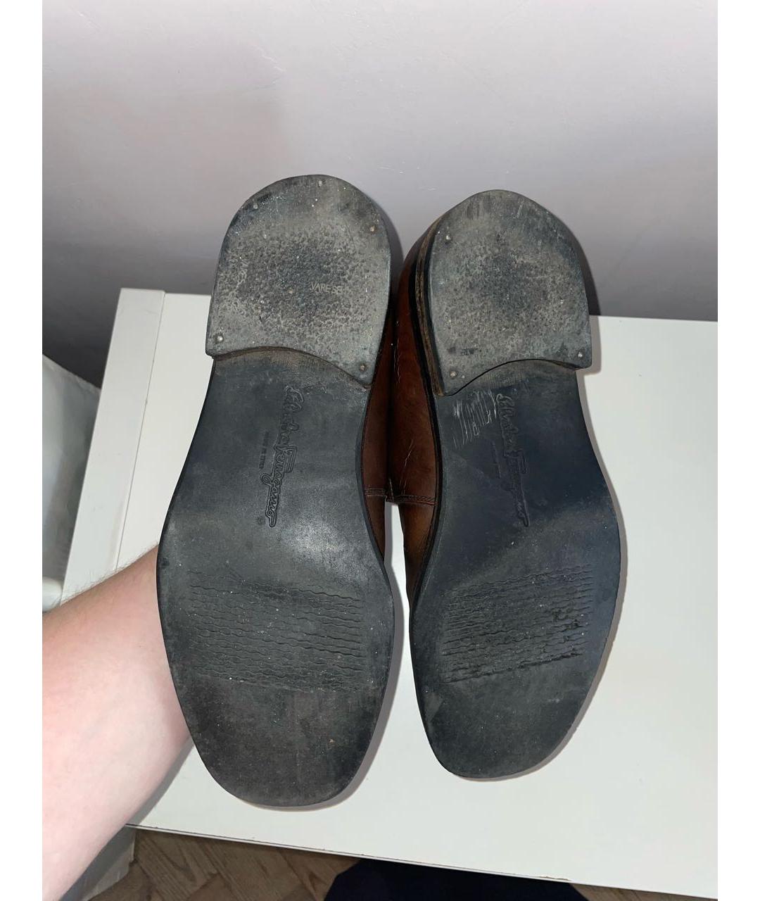 FERRAGAMO Коричневые кожаные низкие ботинки, фото 4