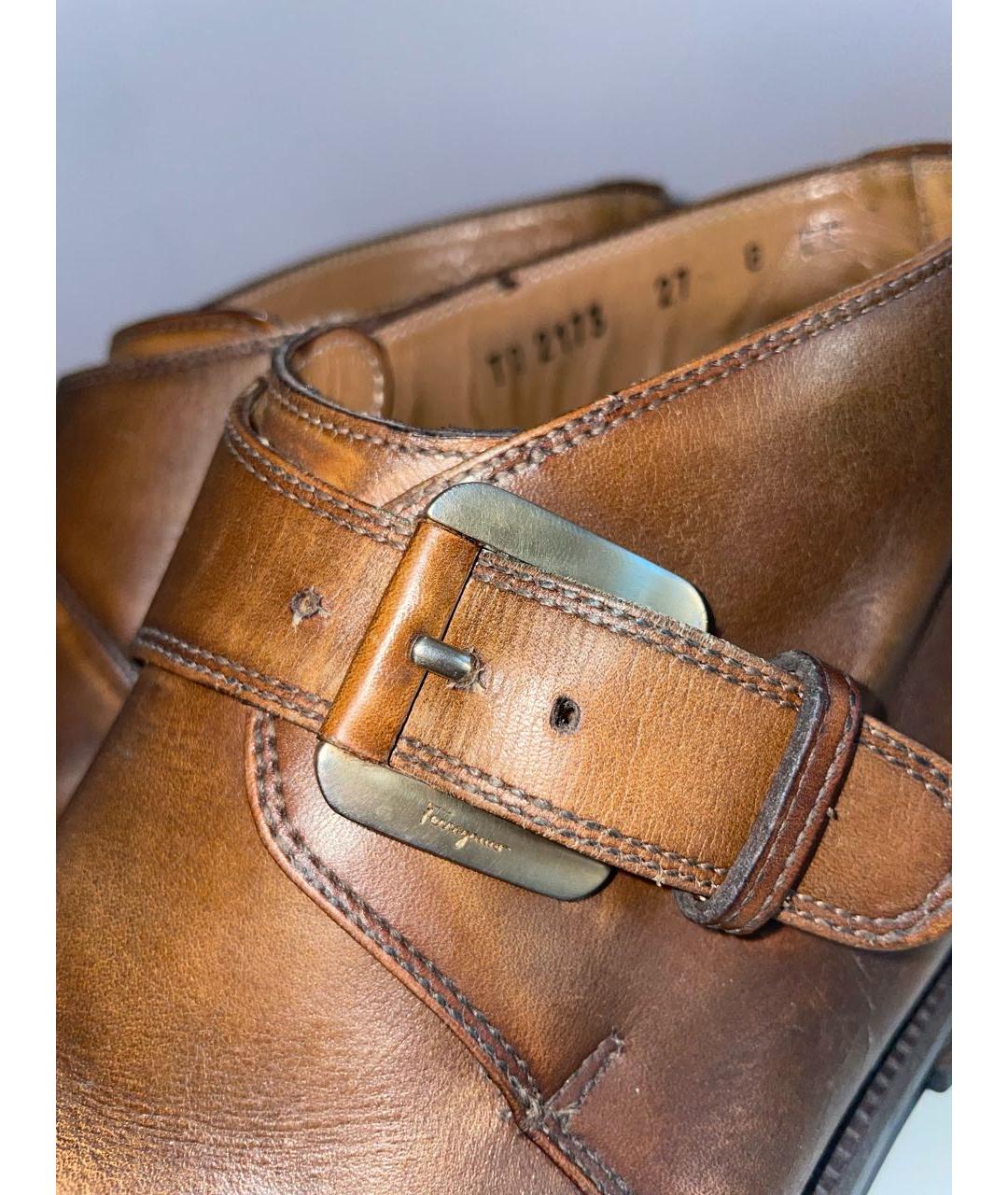 FERRAGAMO Коричневые кожаные низкие ботинки, фото 5