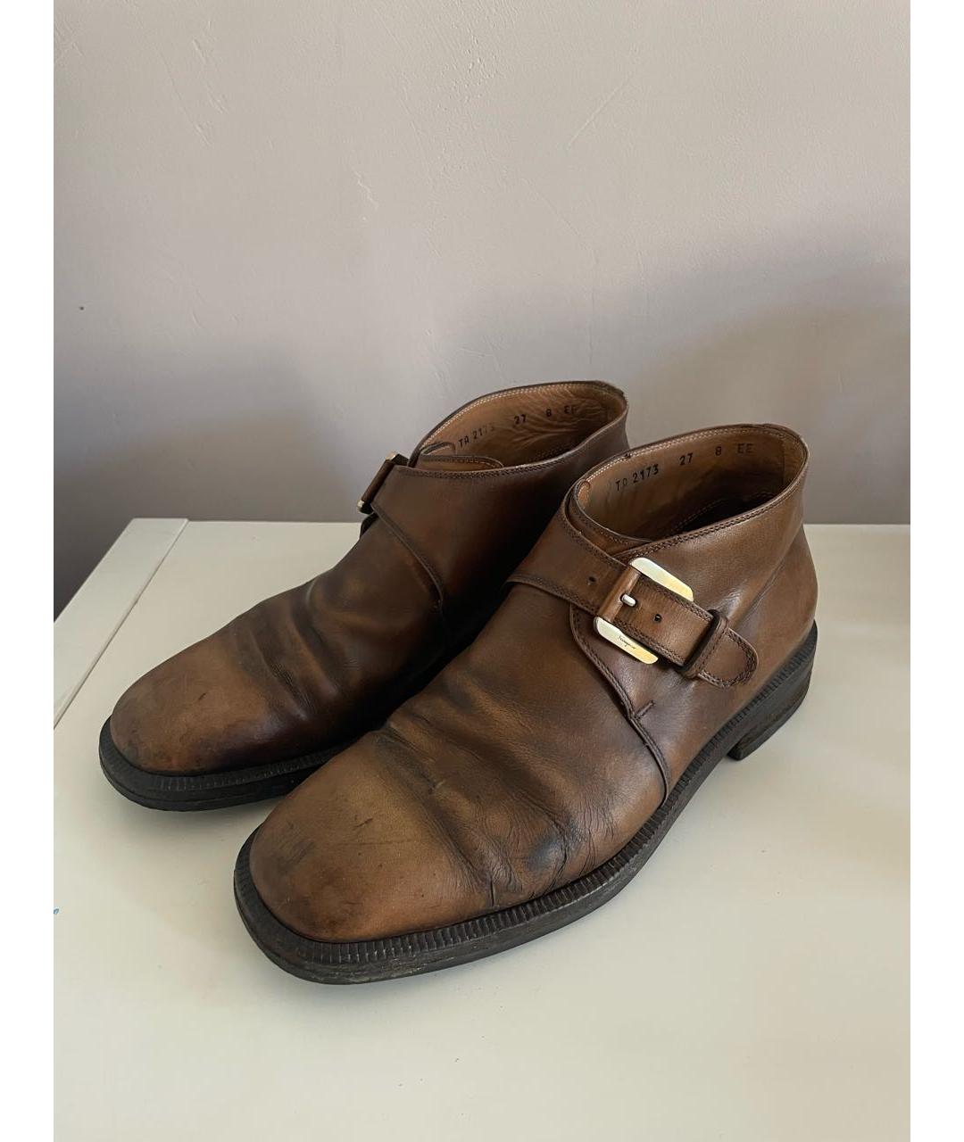 FERRAGAMO Коричневые кожаные низкие ботинки, фото 7