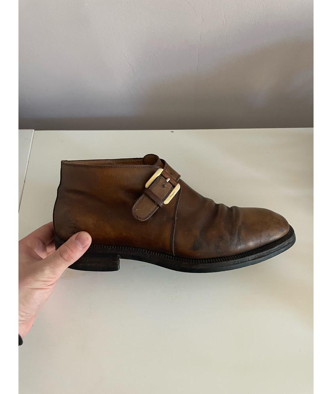 FERRAGAMO Коричневые кожаные низкие ботинки, фото 8