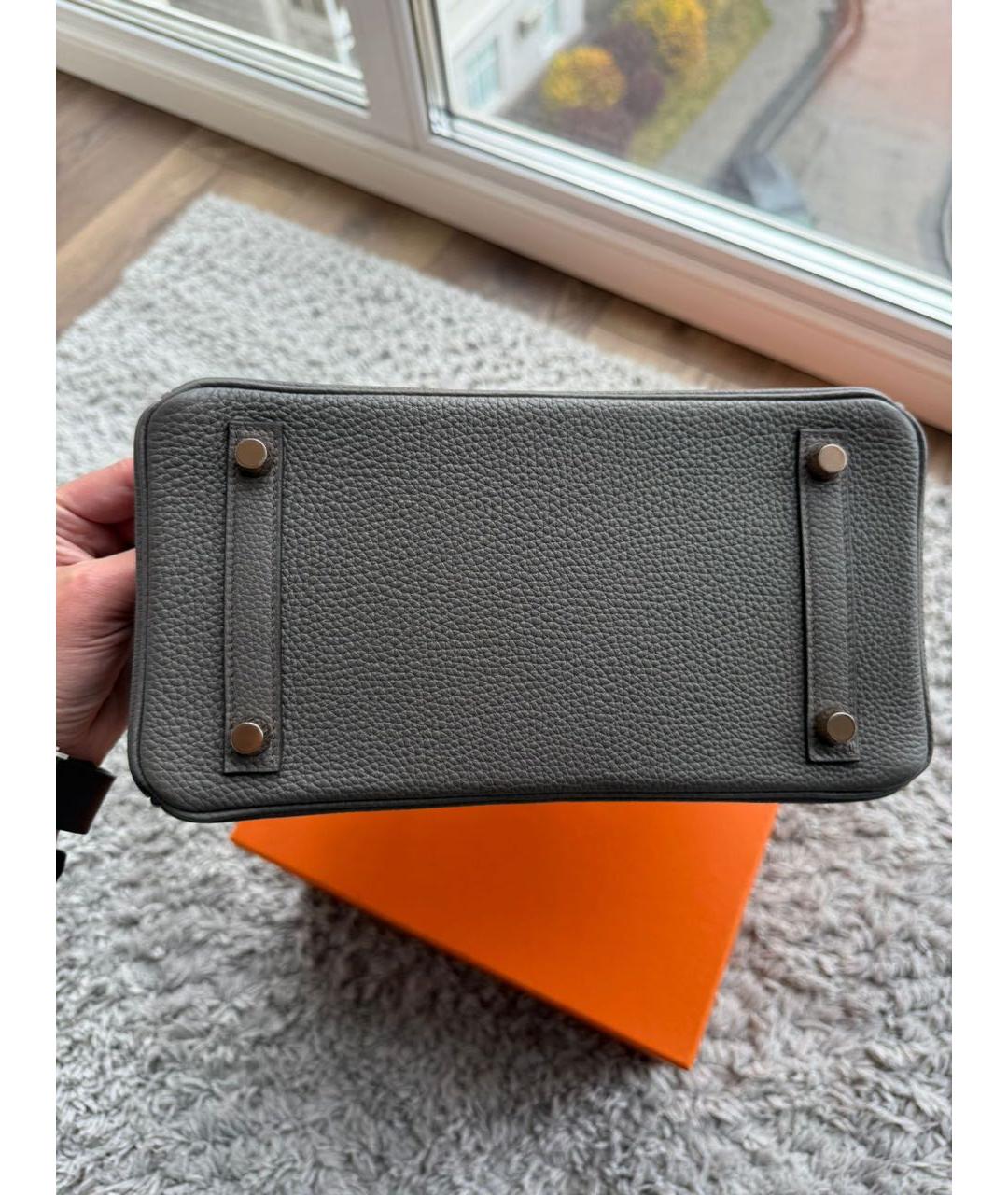 HERMES Серая кожаная сумка с короткими ручками, фото 6