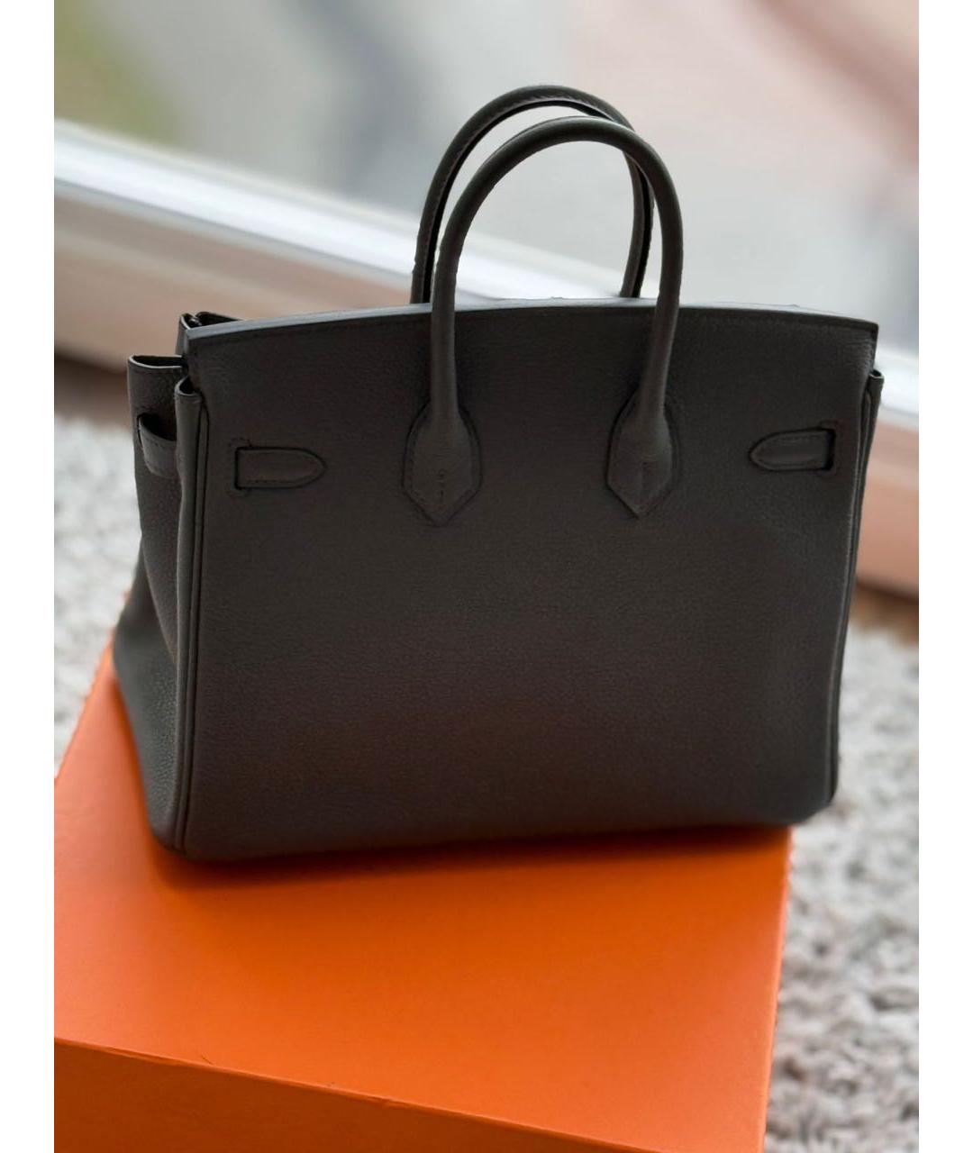 HERMES Серая кожаная сумка с короткими ручками, фото 4