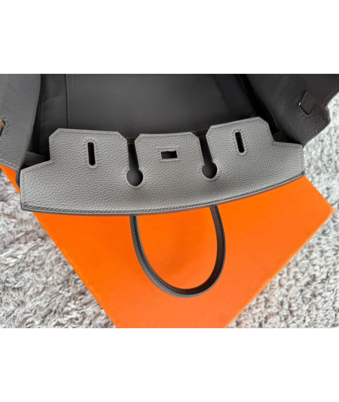 HERMES Серая кожаная сумка с короткими ручками, фото 8
