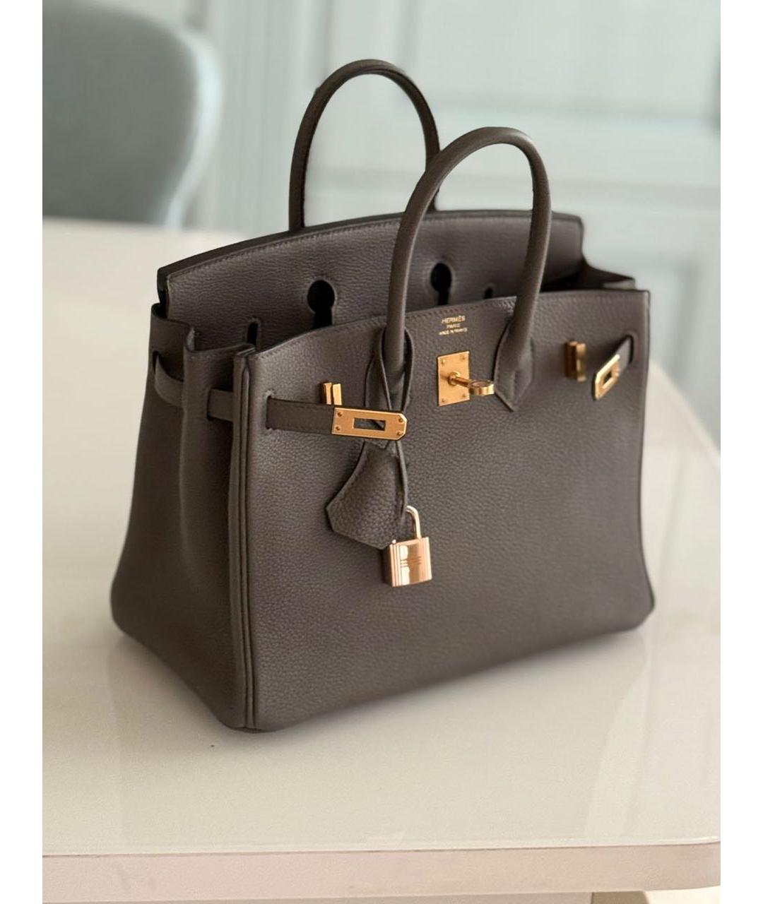 HERMES Серая кожаная сумка с короткими ручками, фото 2