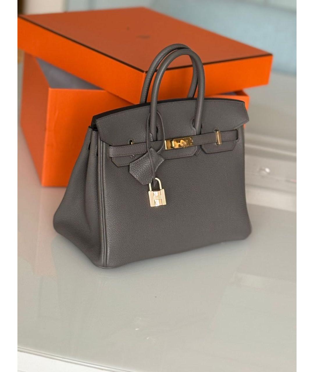 HERMES Серая кожаная сумка с короткими ручками, фото 3