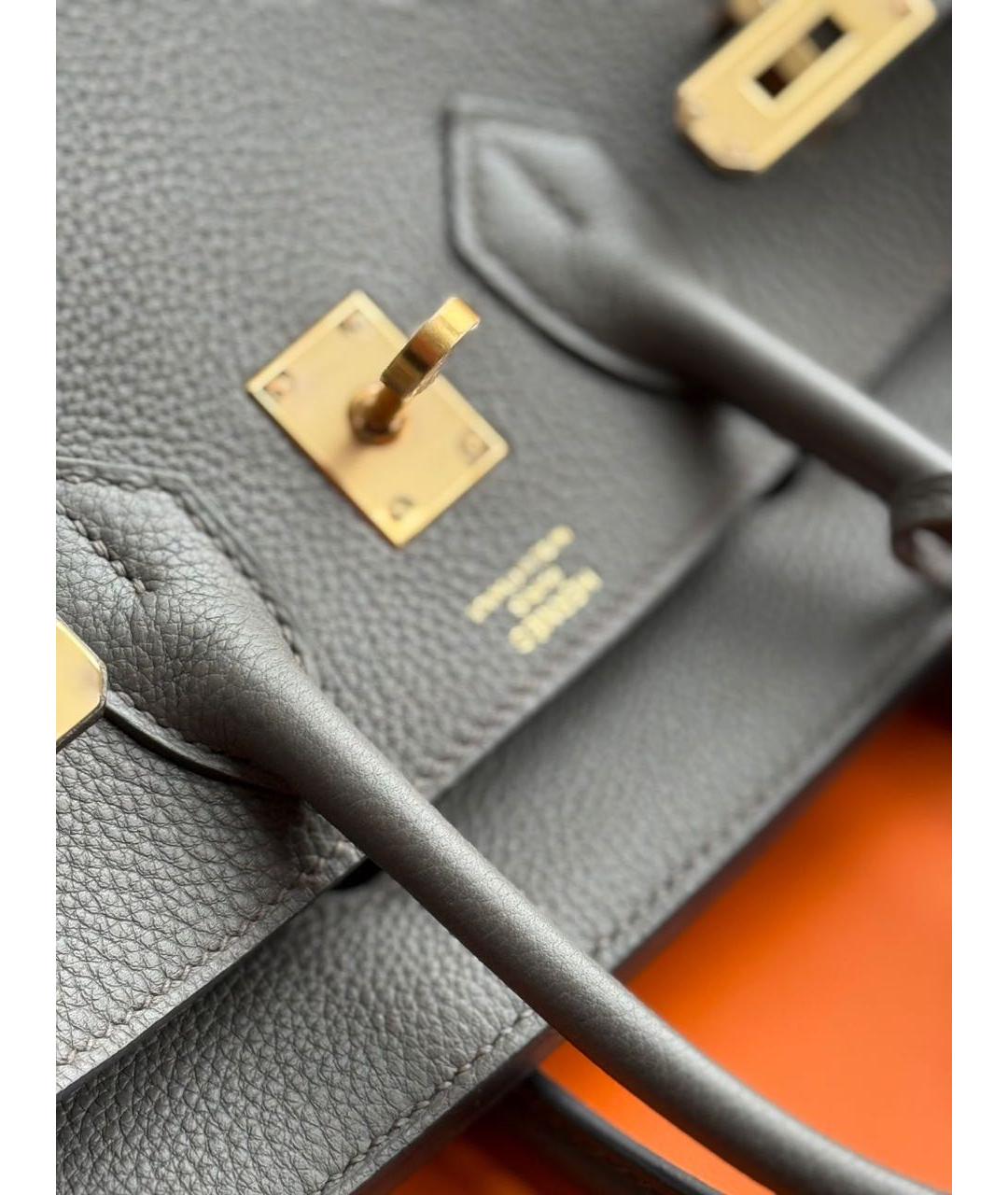HERMES Серая кожаная сумка с короткими ручками, фото 7