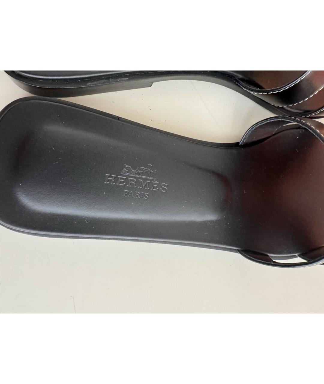 HERMES Черные кожаные босоножки, фото 3
