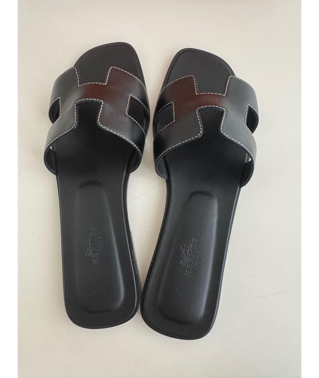 HERMES Черные кожаные босоножки, фото 2