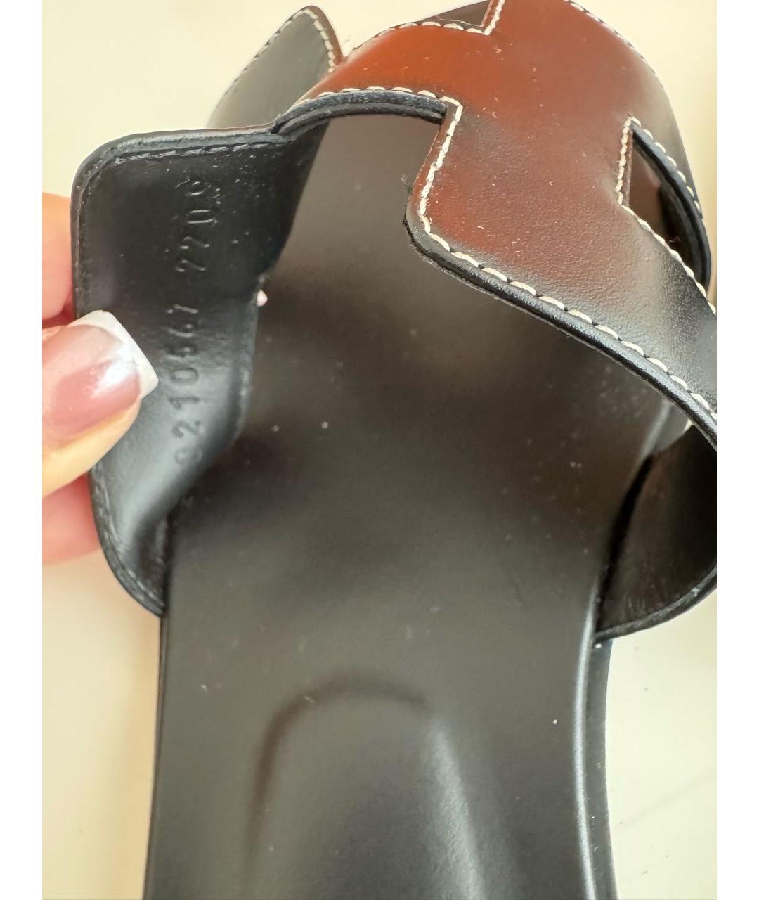 HERMES Черные кожаные босоножки, фото 5