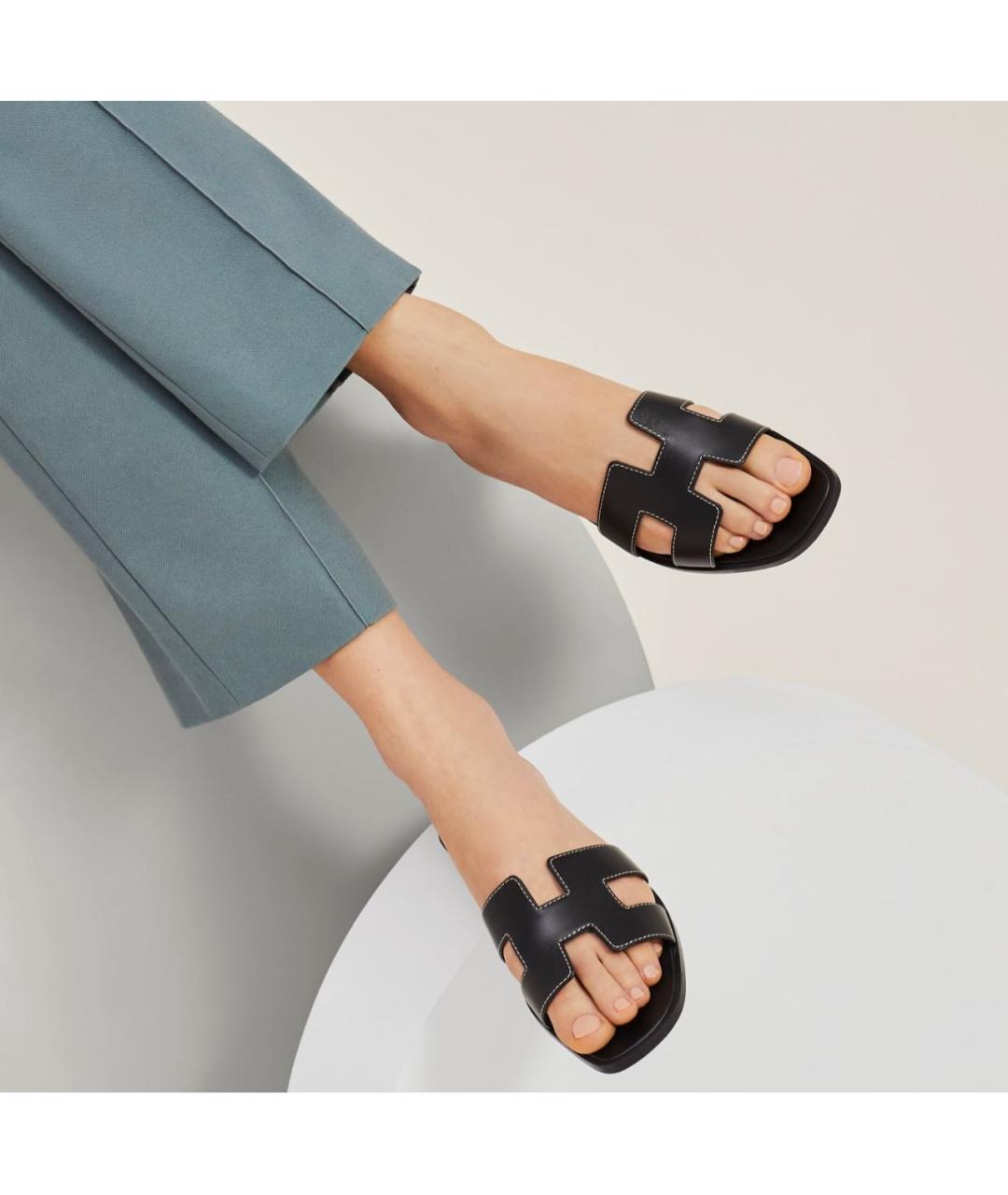 HERMES Черные кожаные босоножки, фото 6