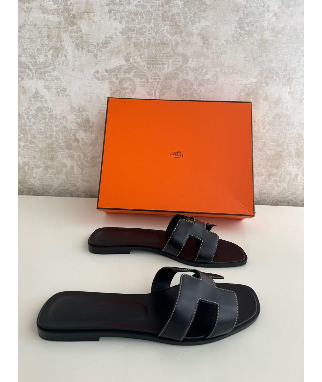 HERMES Черные кожаные босоножки, фото 9