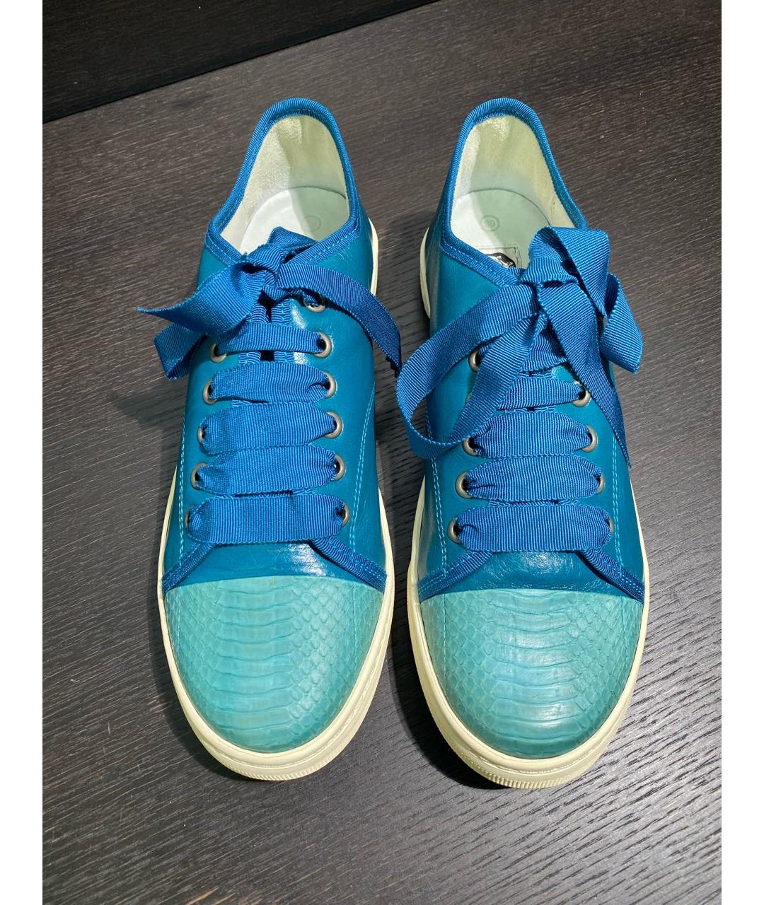 LANVIN Бирюзовые кожаные кроссовки, фото 2