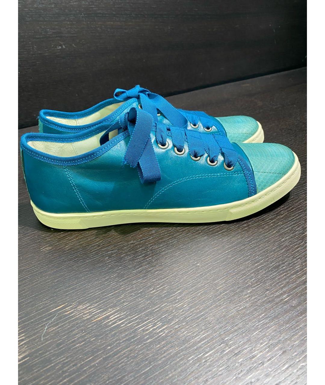 LANVIN Бирюзовые кожаные кроссовки, фото 6