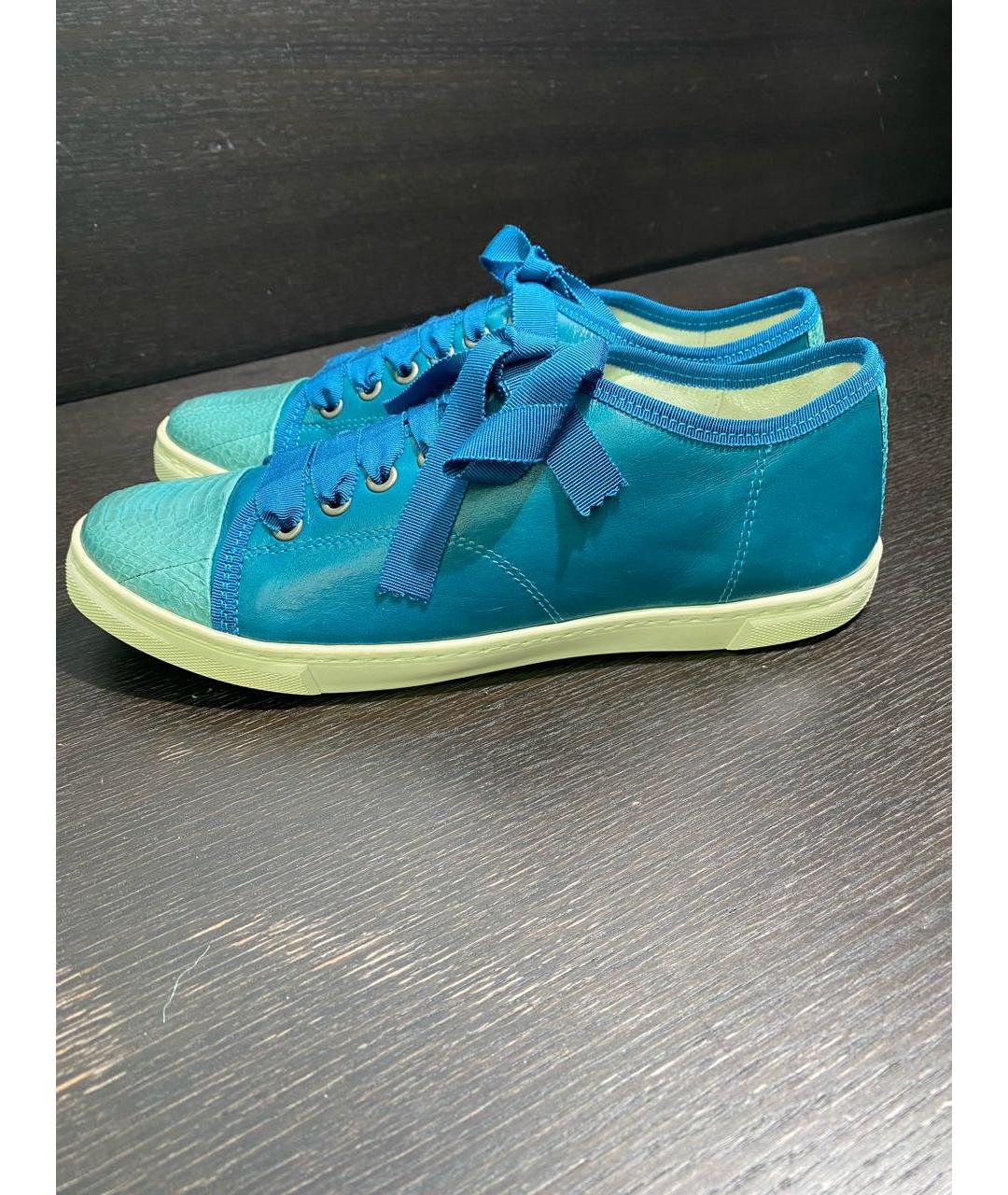 LANVIN Бирюзовые кожаные кроссовки, фото 4