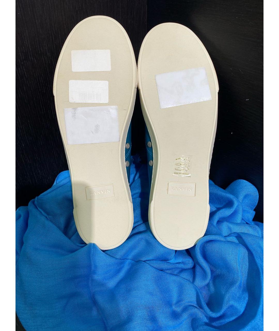 LANVIN Бирюзовые кожаные кроссовки, фото 5