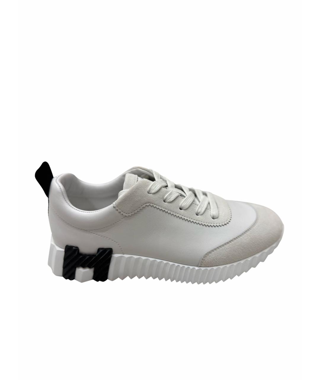 HERMES Белые кожаные кроссовки, фото 1