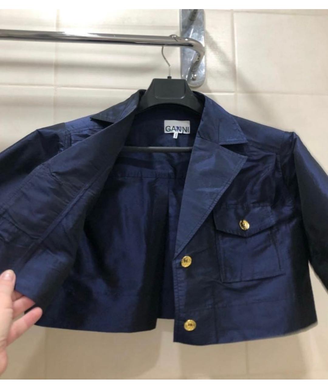 GANNI Синий полиэстеровый жакет/пиджак, фото 2