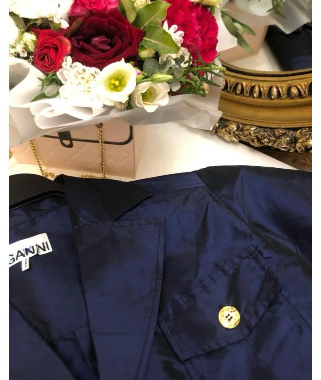 GANNI Синий полиэстеровый жакет/пиджак, фото 5